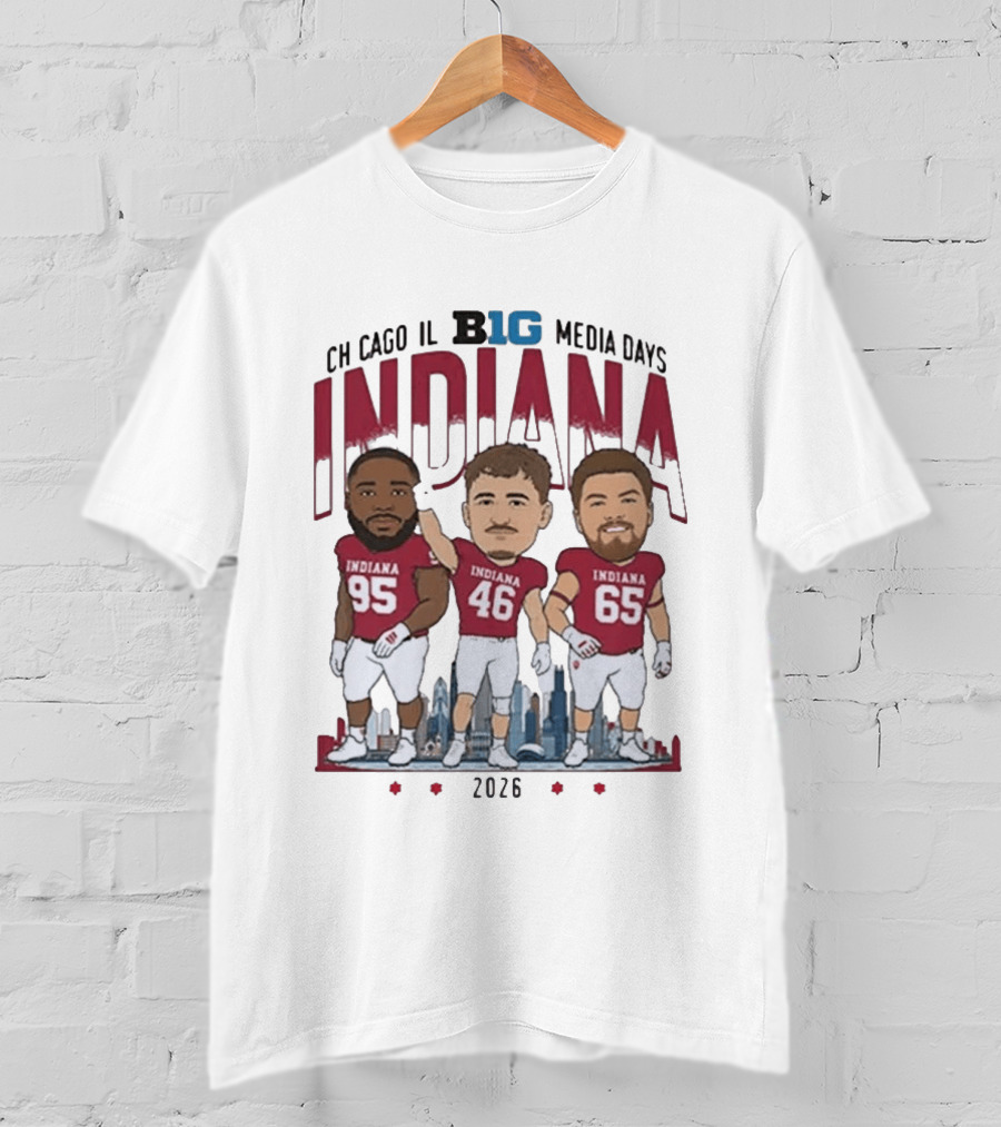 Indiana Hoosiers Big Ten Media Days 2026 Chicago Player Caricature T-Shirt