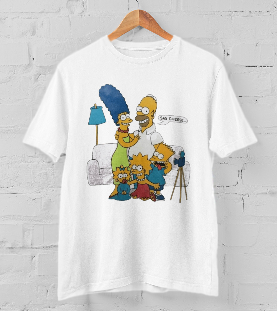 Jayden Daniels Simpsons Family Say Cheese White Couch Scene T-Shirt