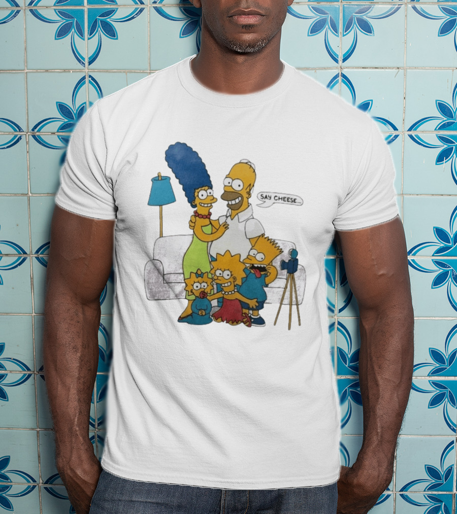 Jayden Daniels Simpsons Family Say Cheese White Couch Scene T-Shirt