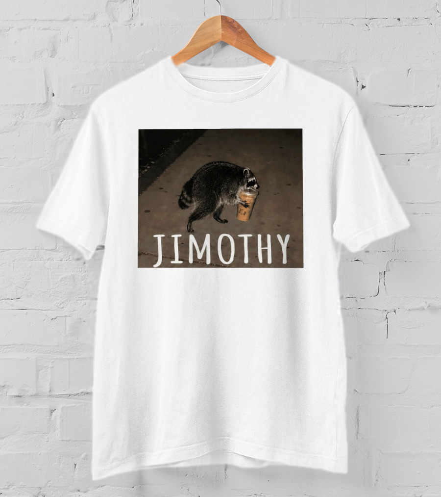 Jimothy Raccoon Carrying Iced Coffee Meme Animal Lover T-Shirt