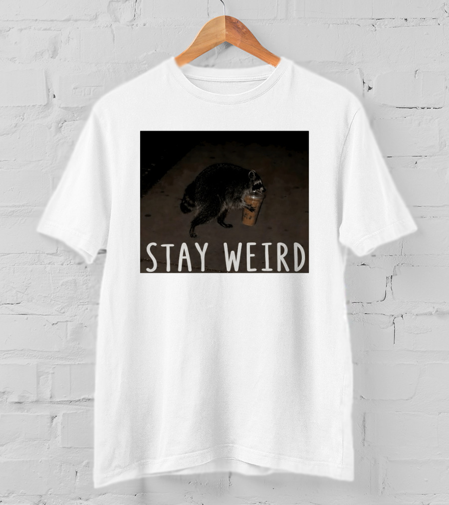 Jimothy Raccoon Drinking Iced Coffee Stay Weird Animal Lover Meme T-Shirt