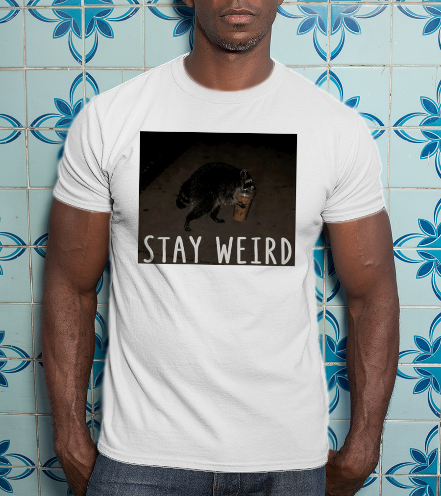 Jimothy Raccoon Drinking Iced Coffee Stay Weird Animal Lover Meme T-Shirt