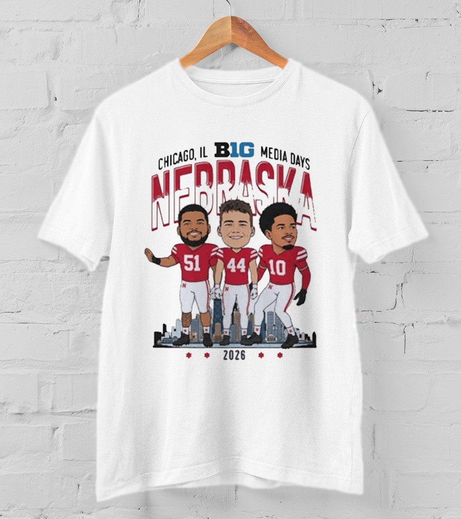 Chicago IL B1G Media Days 2026 Nebraska Cornhuskers Caricature T-Shirt