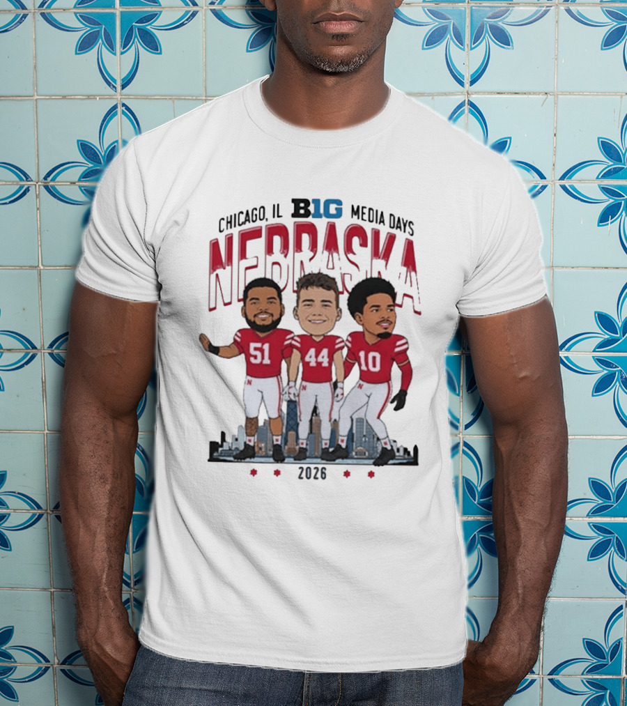 Chicago IL B1G Media Days 2026 Nebraska Cornhuskers Caricature T-Shirt