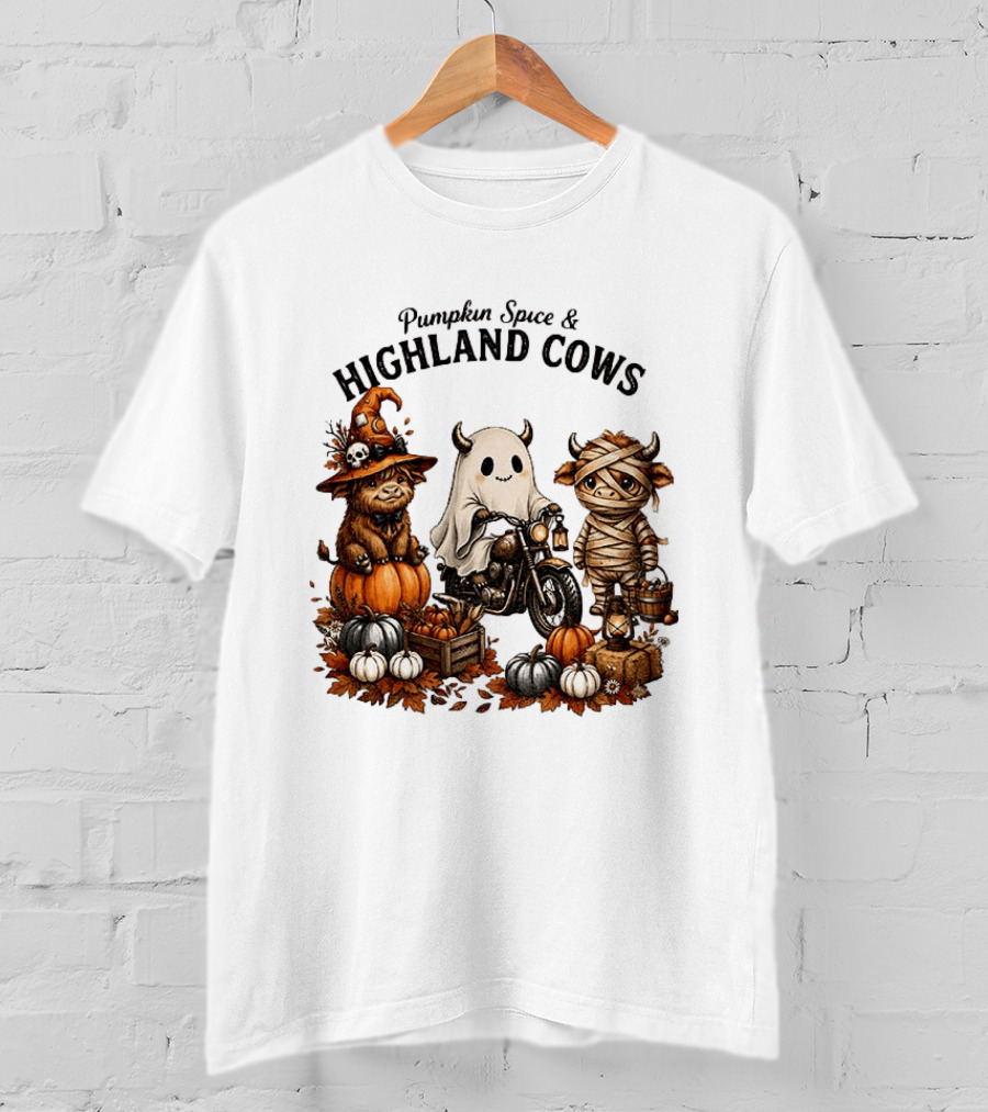 Pumpkin Spice And Highland Cows Halloween Fun T-Shirt
