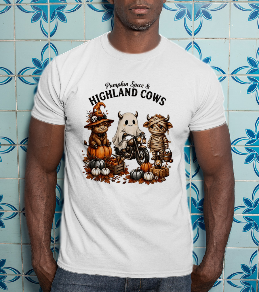 Pumpkin Spice And Highland Cows Halloween Fun T-Shirt