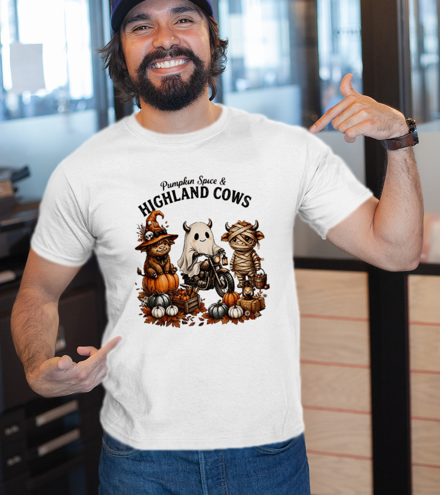 Pumpkin Spice And Highland Cows Halloween Fun T-Shirt