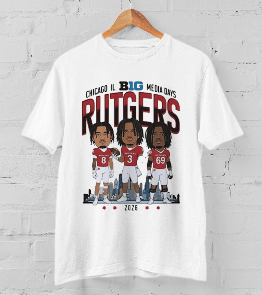 Chicago IL Big Ten Media Days 2026 Rutgers Scarlet Knights Caricature T-Shirt