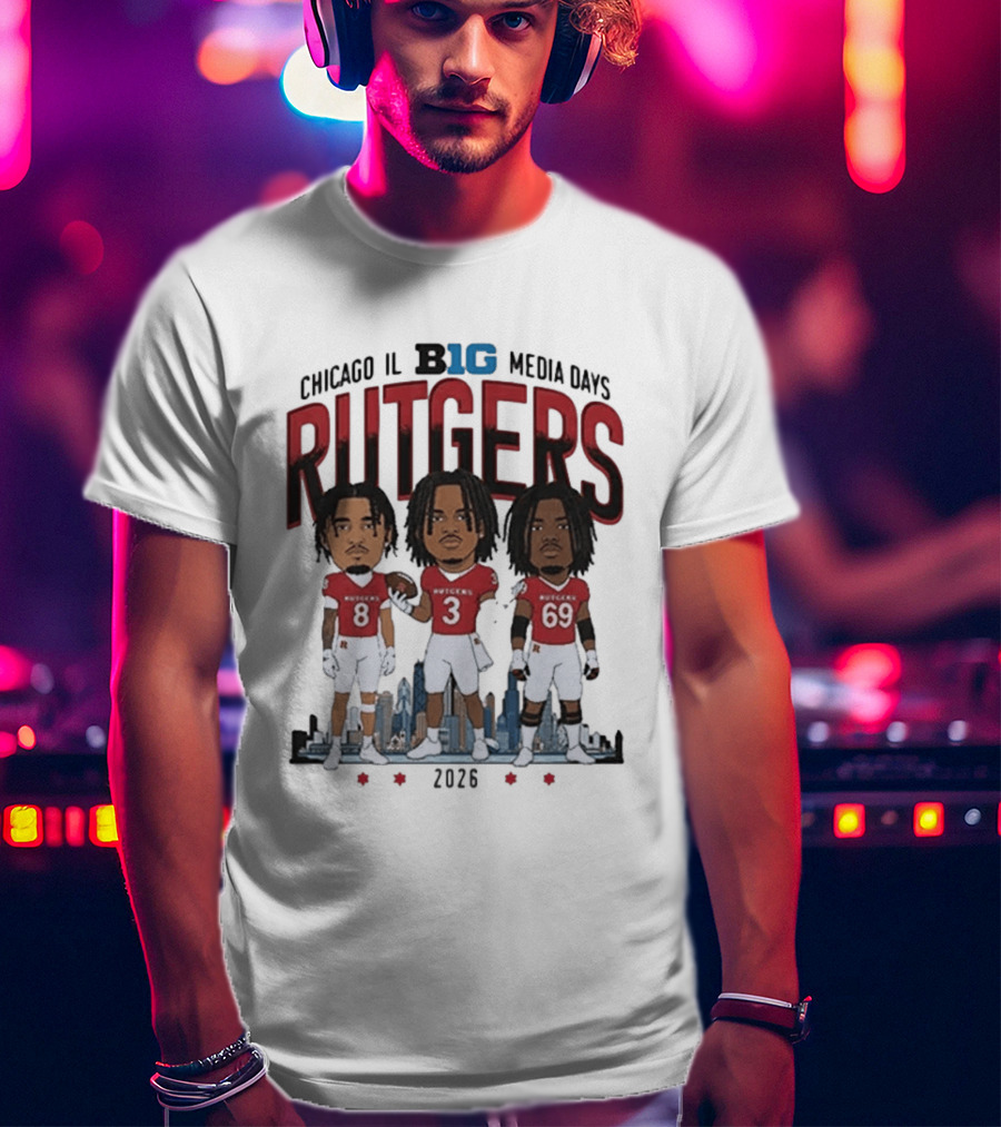 Chicago IL Big Ten Media Days 2026 Rutgers Scarlet Knights Caricature T-Shirt