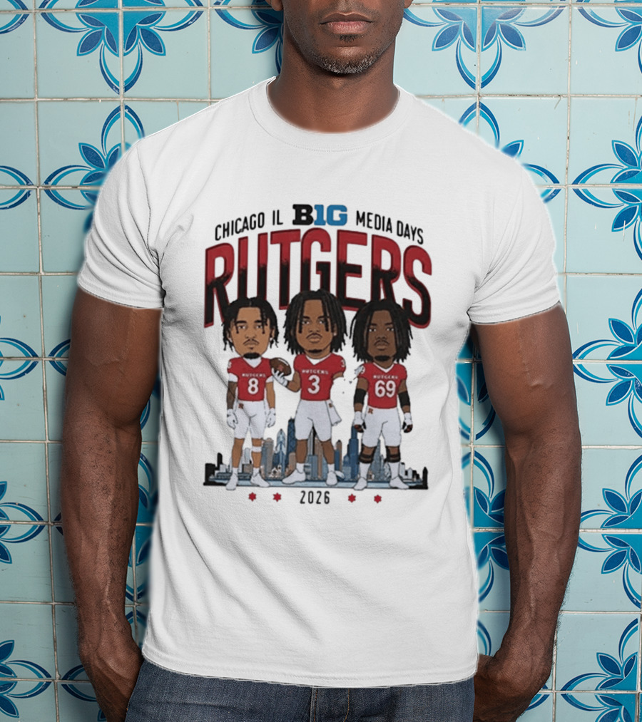 Chicago IL Big Ten Media Days 2026 Rutgers Scarlet Knights Caricature T-Shirt