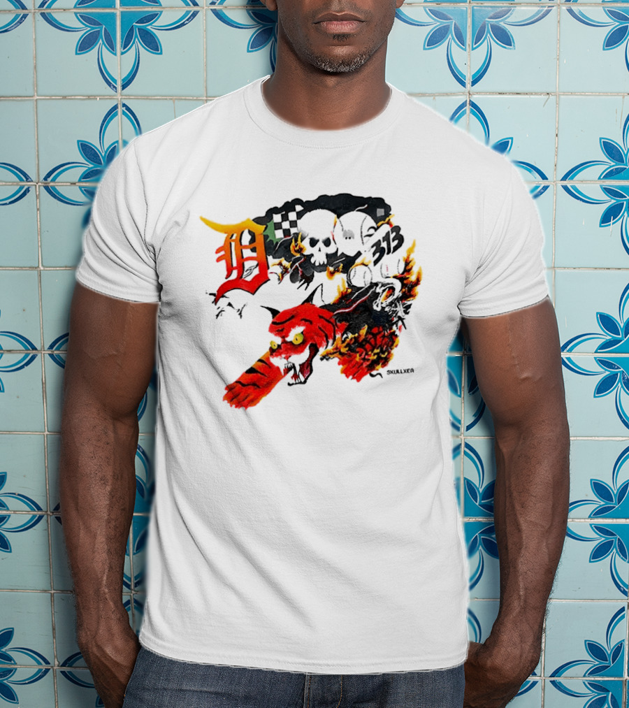 Skullxer 313 Detroit Tigers MLB 2026 With Flaming Devil And Skulls T-Shirt