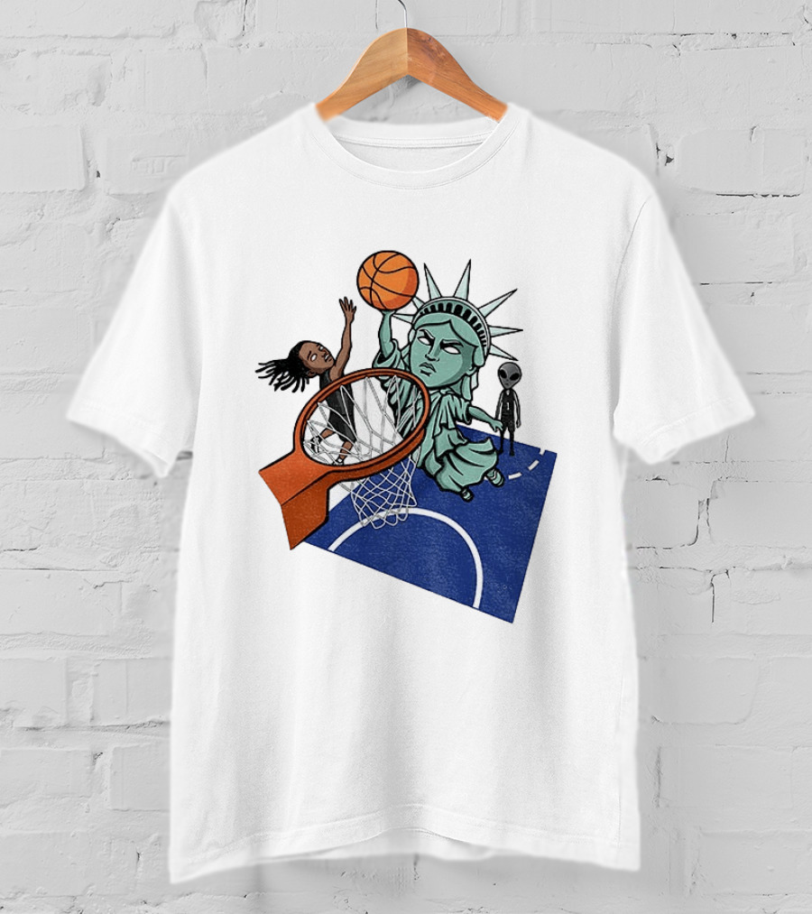 Statue Of Liberty OG Anunoby New York Knicks Basketball NBA Cartoon T-Shirt