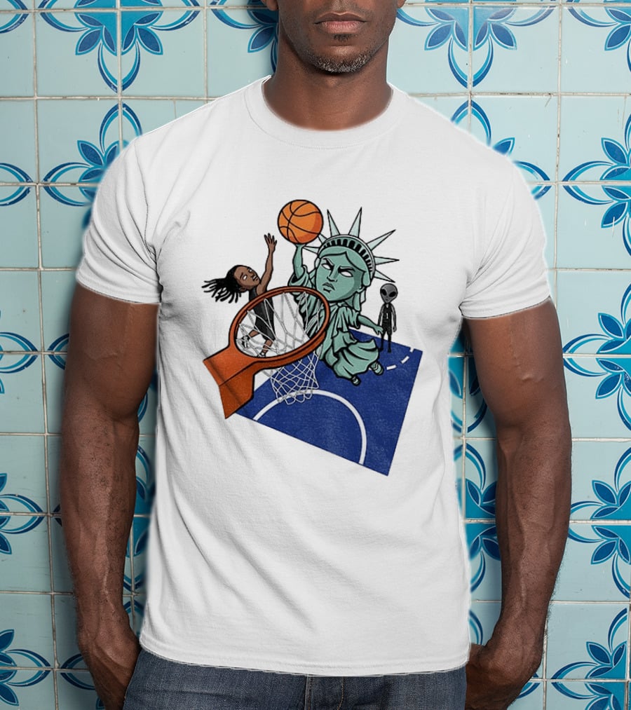Statue Of Liberty OG Anunoby New York Knicks Basketball NBA Cartoon T-Shirt