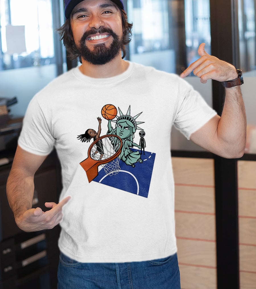 Statue Of Liberty OG Anunoby New York Knicks Basketball NBA Cartoon T-Shirt