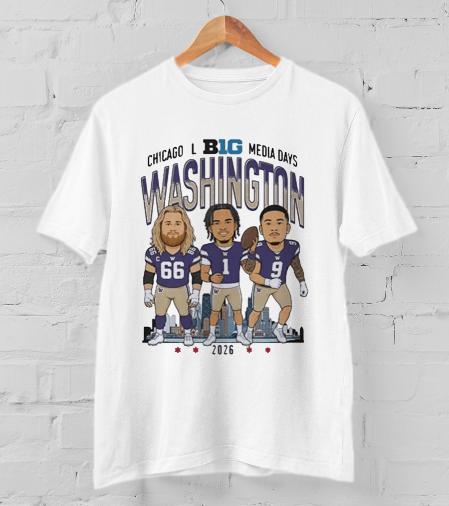 Washington Huskies Chicago Big Ten Media Days 2026 Caricature Players T-Shirt