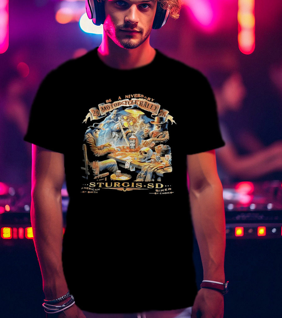86th Anniversary Sturgis SD 2026 Motorcycle Rally American By Birth Biker By Choice T-Shirt