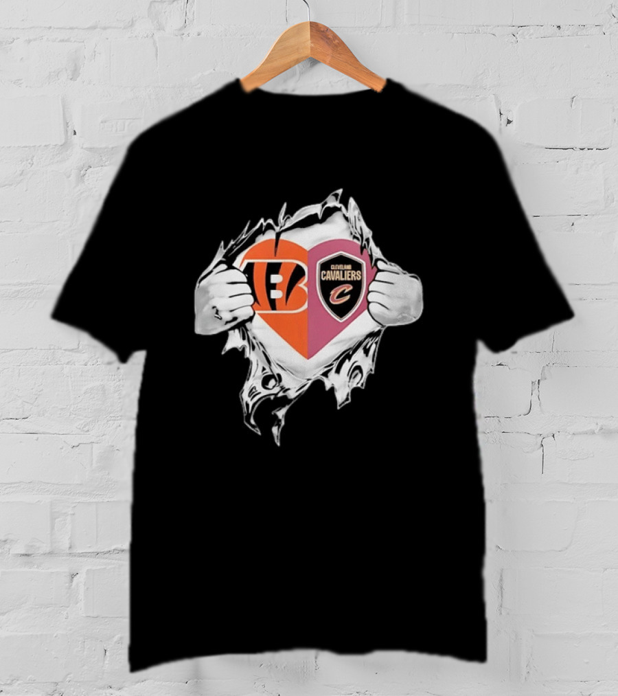 Cincinnati Bengals Cleveland Cavaliers Heart Rip Tattered T-Shirt