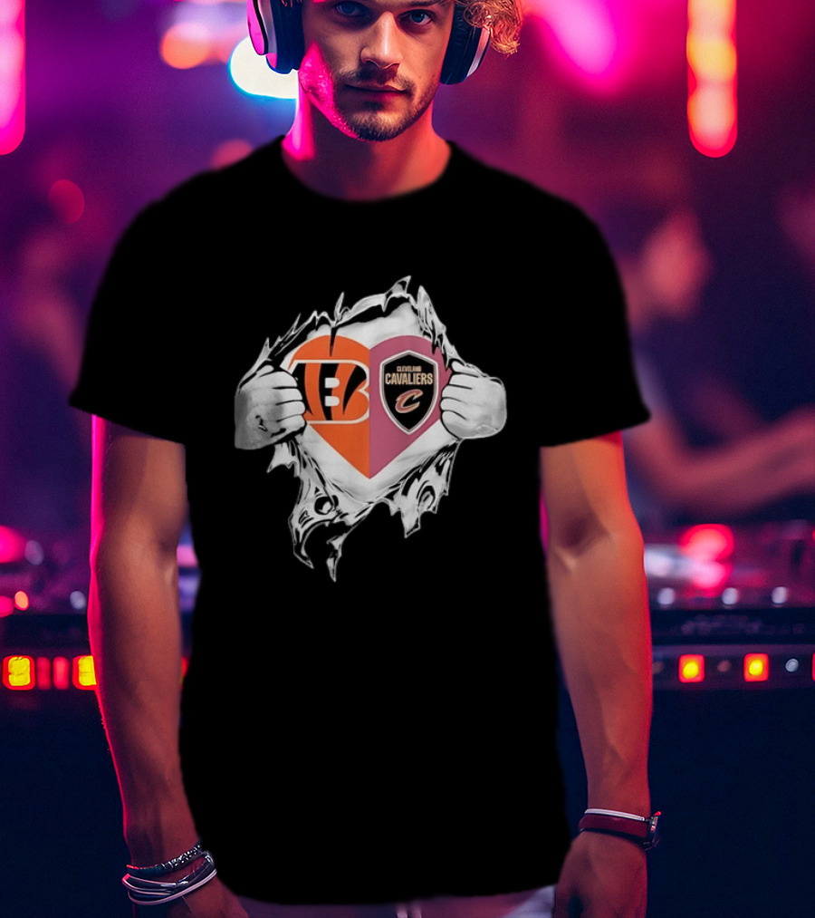 Cincinnati Bengals Cleveland Cavaliers Heart Rip Tattered T-Shirt