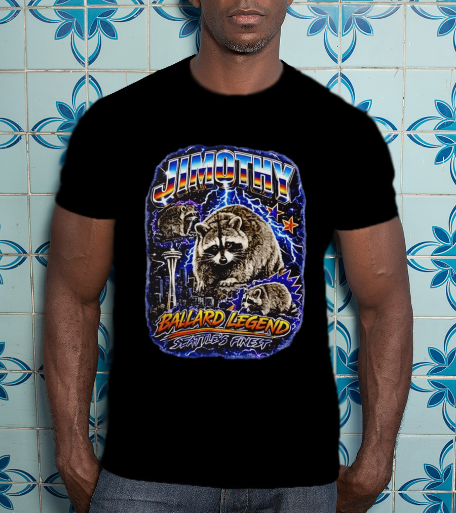 Jimothy Ballard Legend Seattle's Finest Raccoon With Space Needle And Stars T-Shirt