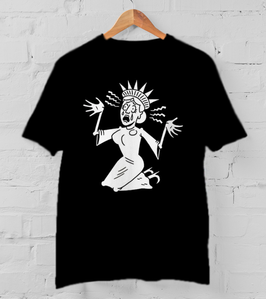 Lady Liberty Patriotic Panic Cartoon Sketch Yankee Doodle Distress T-Shirt