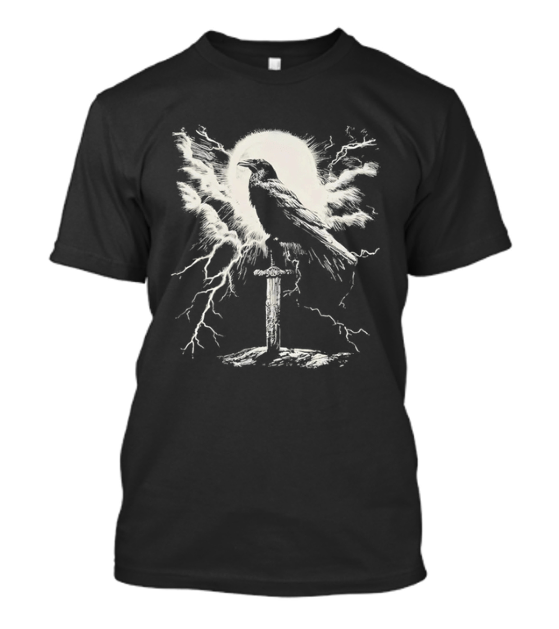 Raven On Sword With Lightning And Moon T-Shirt