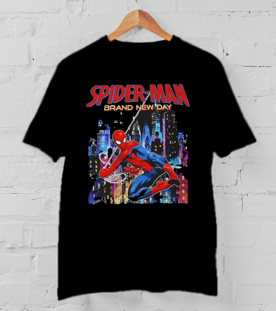 Spider Man Brand New Day Web Superhero Swinging City Night Marvel Studios T-Shirt