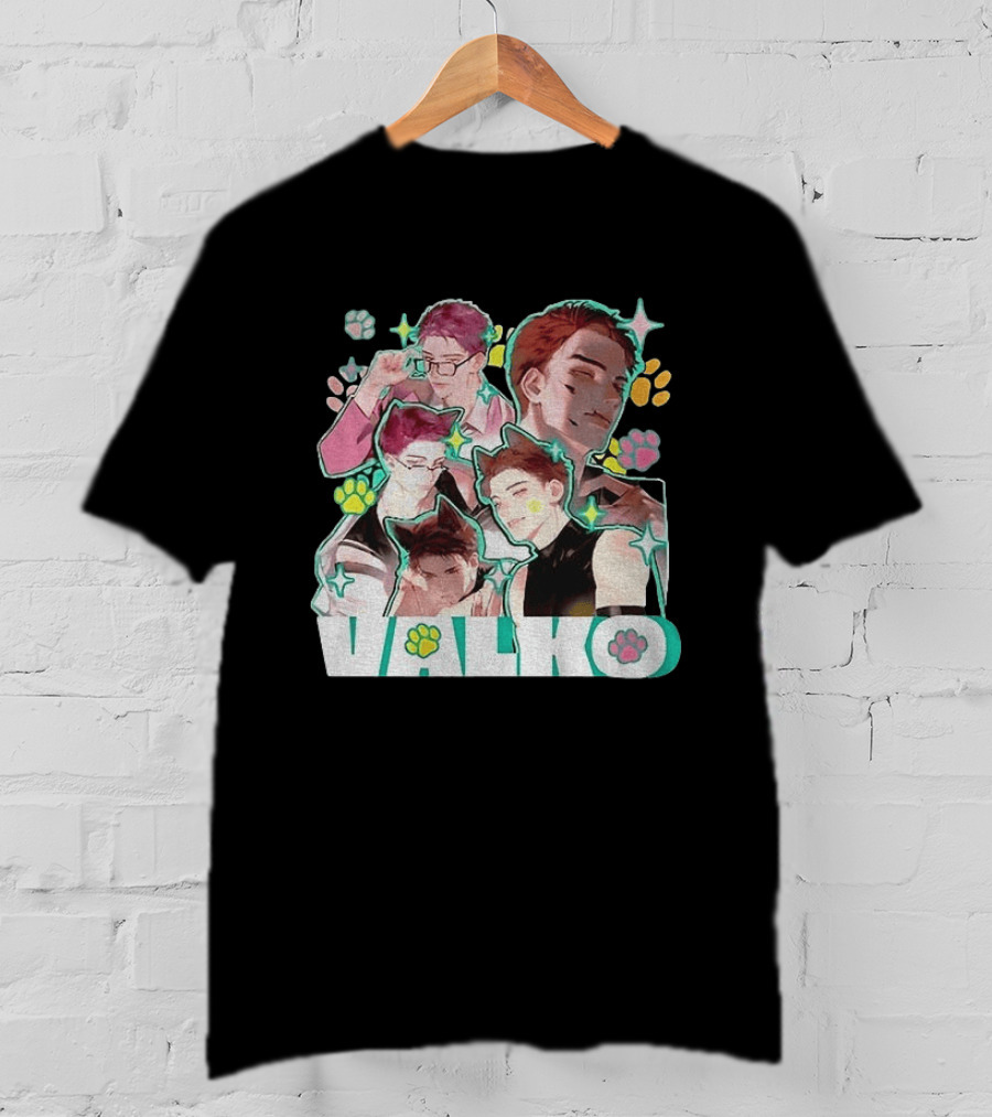Valko Anime Characters And Colorful Paw Prints T-Shirt
