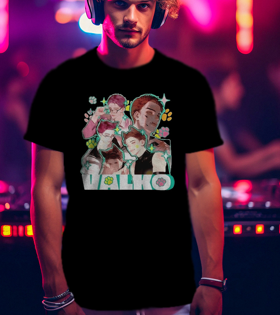Valko Anime Characters And Colorful Paw Prints T-Shirt