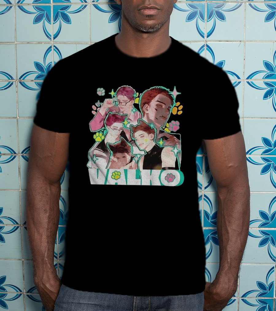 Valko Anime Characters And Colorful Paw Prints T-Shirt