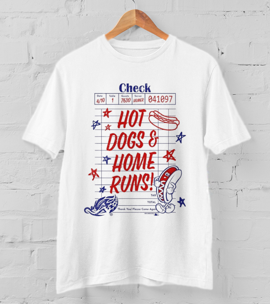 Akron RubberDucks Hot Dogs & Home Runs Restaurant Check T-Shirt