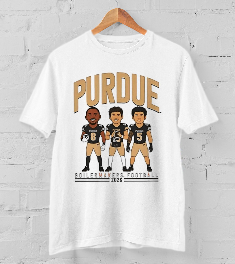 Purdue Boilermakers Football 2026 Three Cartoon Players T-Shirt