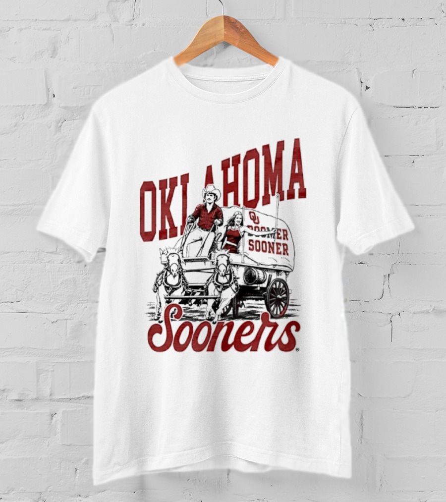 Oklahoma Sooners Boomer Sooner Horse Drawn Wagon T-Shirt
