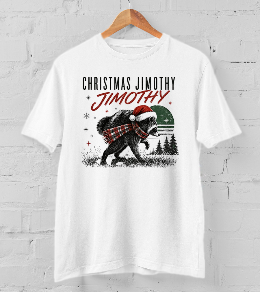 Christmas Jimothy Raccoon Holiday Trash Panda Santa Hat Festive Scarf T-Shirt