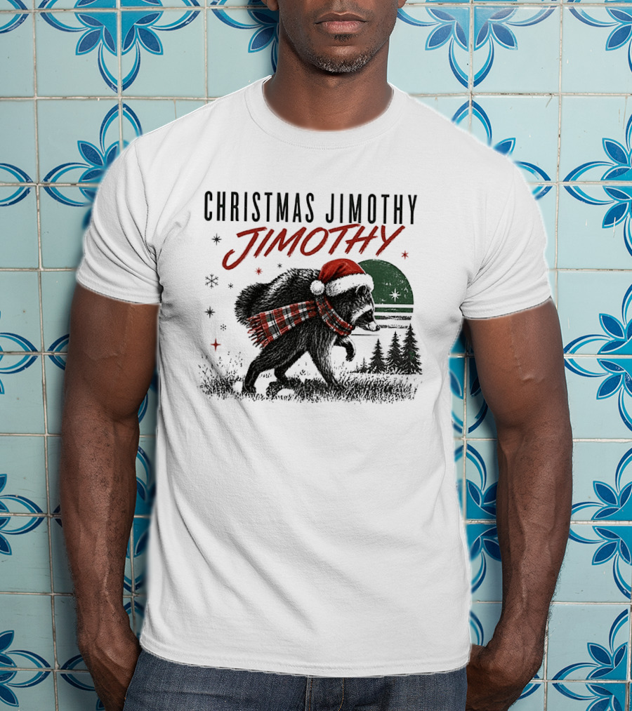 Christmas Jimothy Raccoon Holiday Trash Panda Santa Hat Festive Scarf T-Shirt