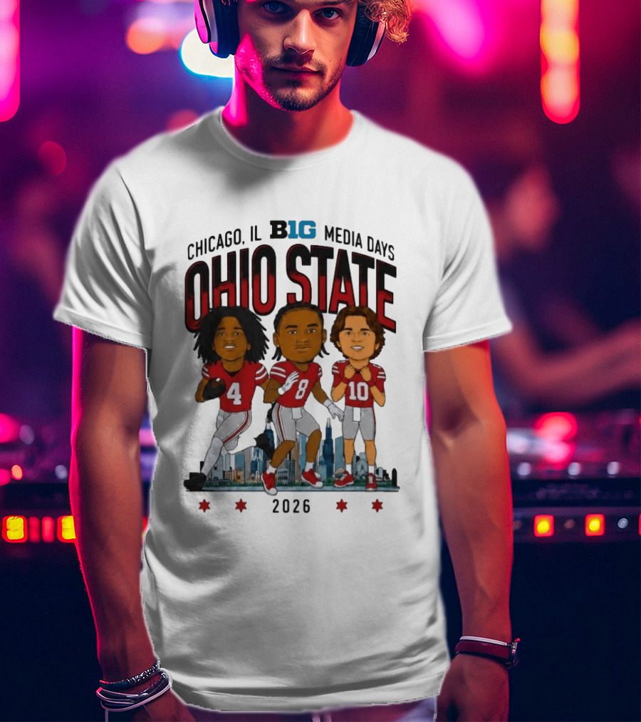 Ohio State Buckeyes Chicago IL B1G Media Days 2026 Caricatures T-Shirt