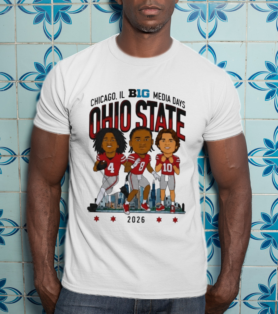 Ohio State Buckeyes Chicago IL B1G Media Days 2026 Caricatures T-Shirt