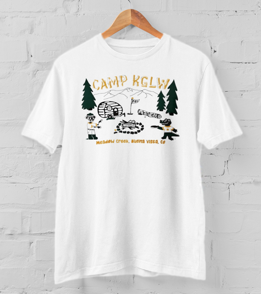 Camp KGLW Meadow Creek Buena Vista CO Skeleton Gator Camping Disc Golf T-Shirt