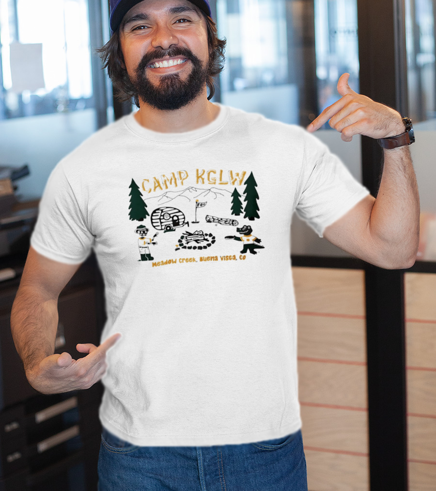 Camp KGLW Meadow Creek Buena Vista CO Skeleton Gator Camping Disc Golf T-Shirt