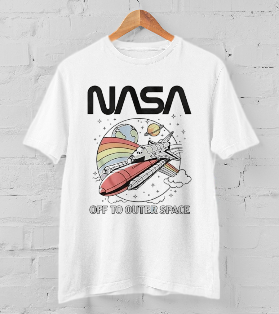 NASA Off To Outer Space Rainbow Planet Shuttle Adventure T-Shirt