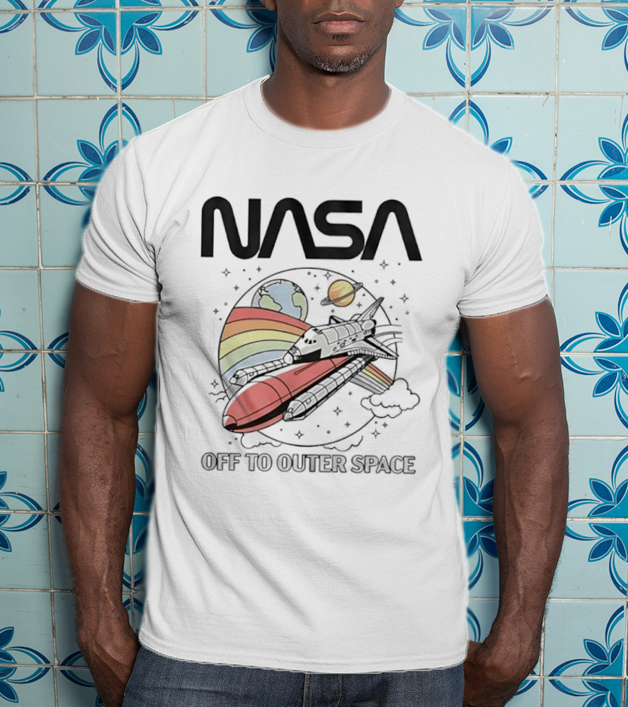 NASA Off To Outer Space Rainbow Planet Shuttle Adventure T-Shirt