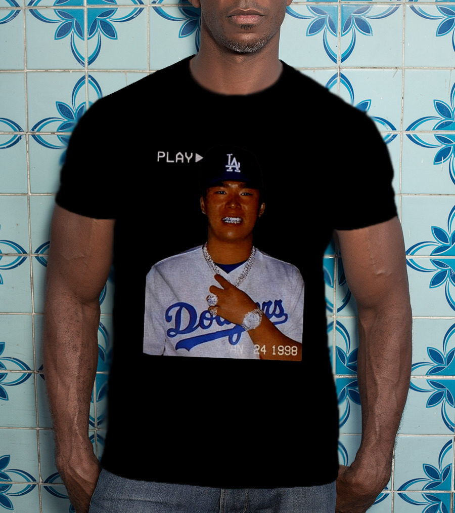 90s Yoshinobu Yamamoto Bootleg Rap Dodgers LA Jan 24 1998 T-Shirt