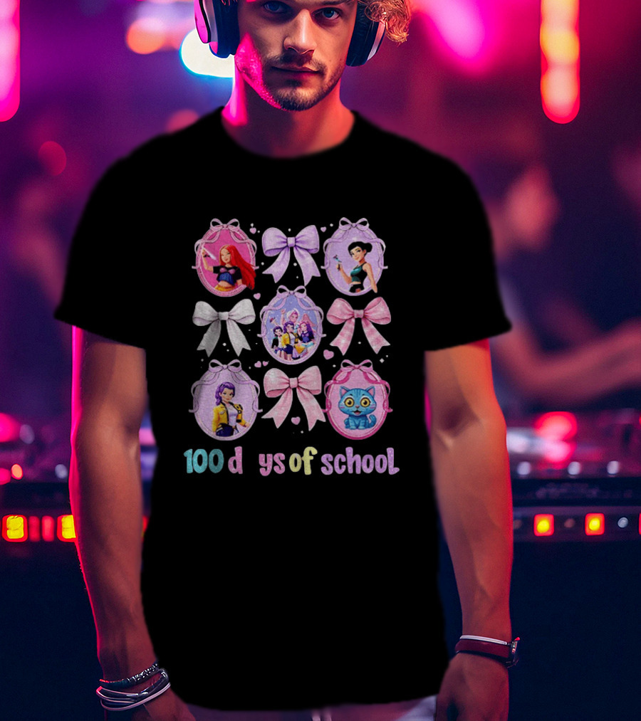 100 Days Of School Girls Bands Hunter Saja Bows And Characters T-Shirt