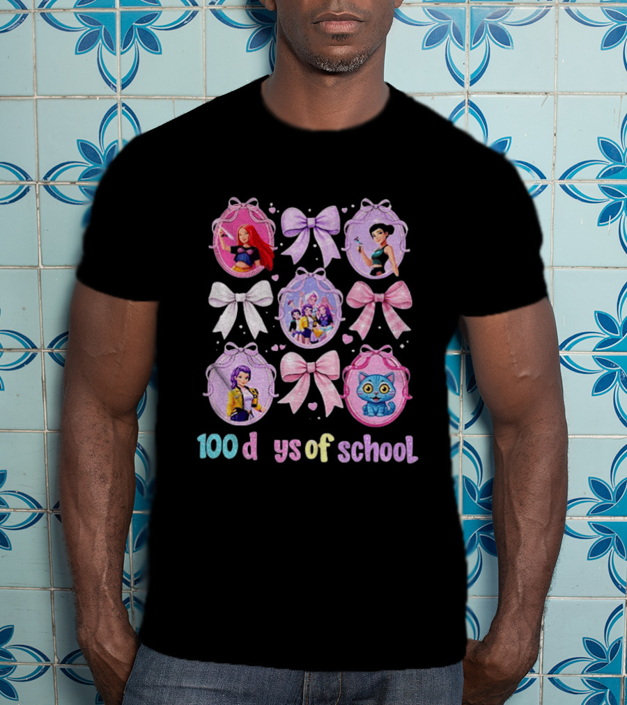 100 Days Of School Girls Bands Hunter Saja Bows And Characters T-Shirt