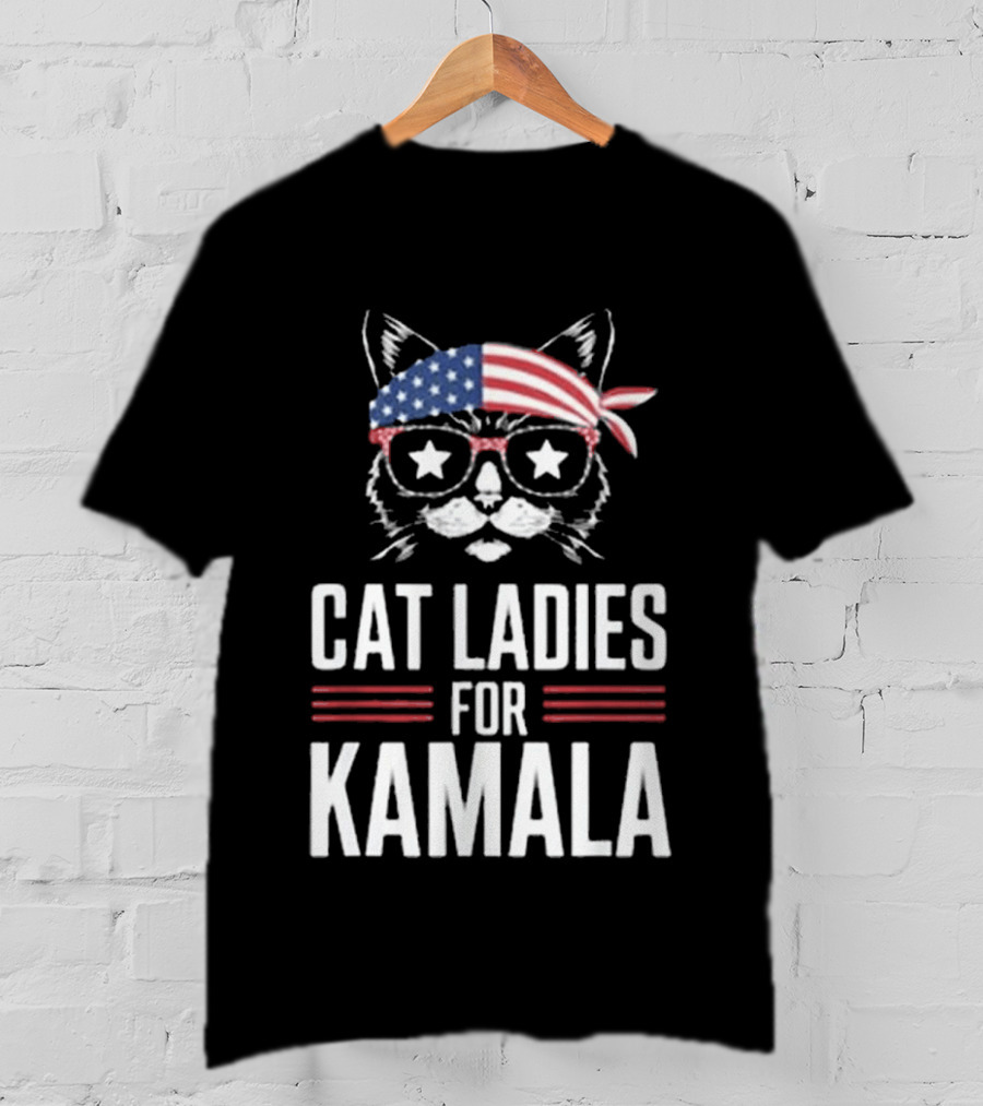 Cat Ladies For Kamala American Flag Cat 2024 President T-Shirt