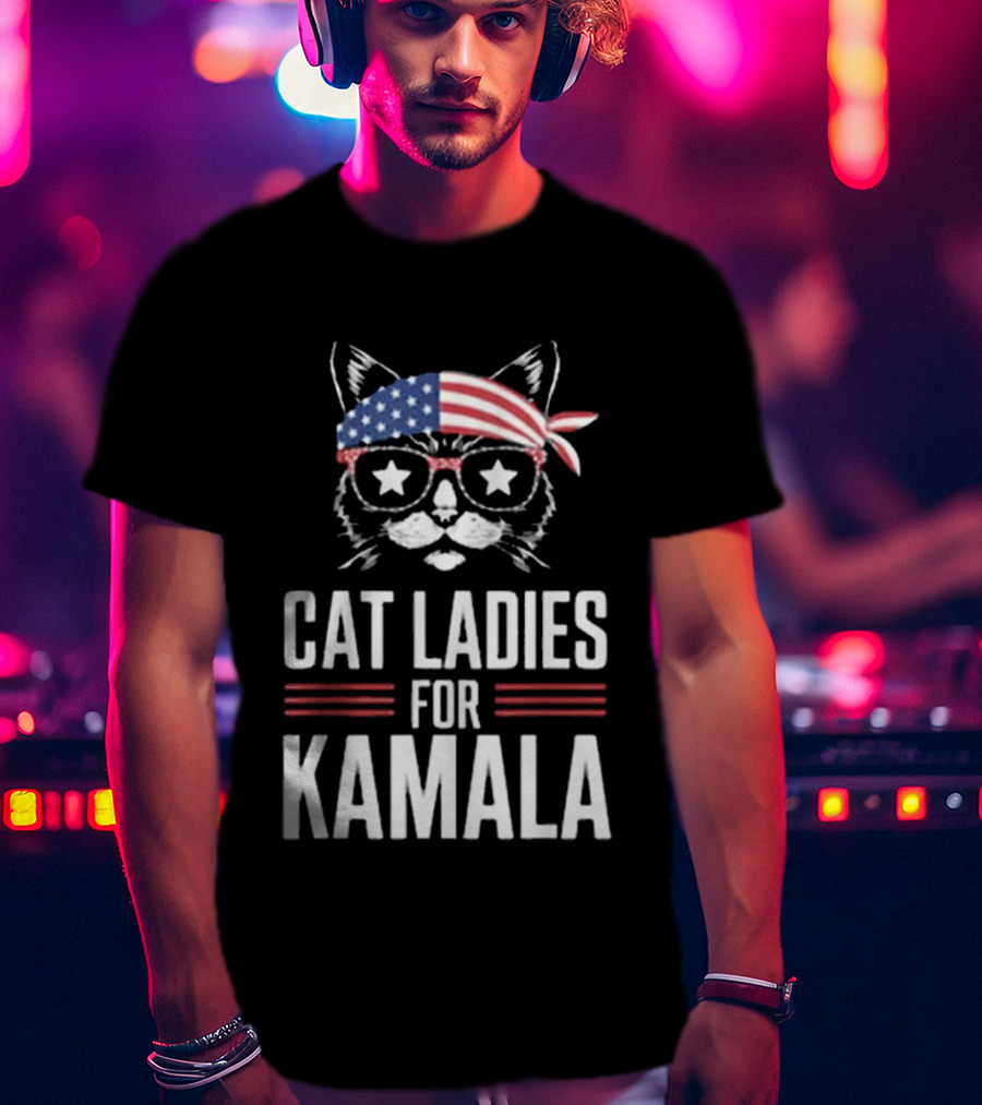 Cat Ladies For Kamala American Flag Cat 2024 President T-Shirt
