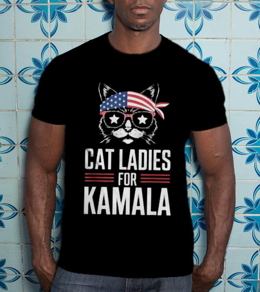 Cat Ladies For Kamala American Flag Cat 2024 President T-Shirt