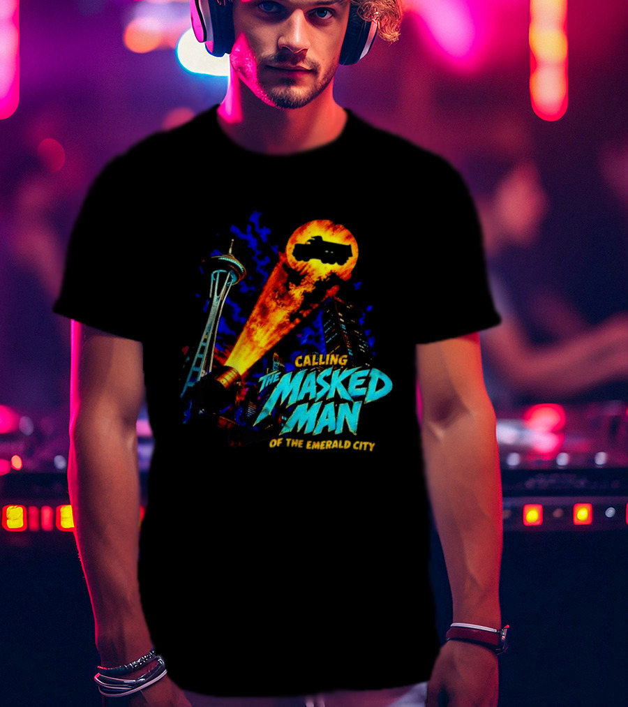 Calling The Masked Man Emerald City Space Needle T-Shirt