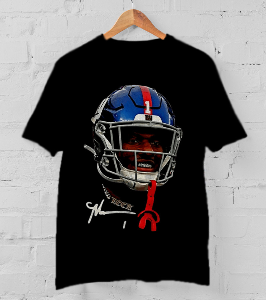 New York Giants Malik Nabers Helmet Big Head Signature T-Shirt