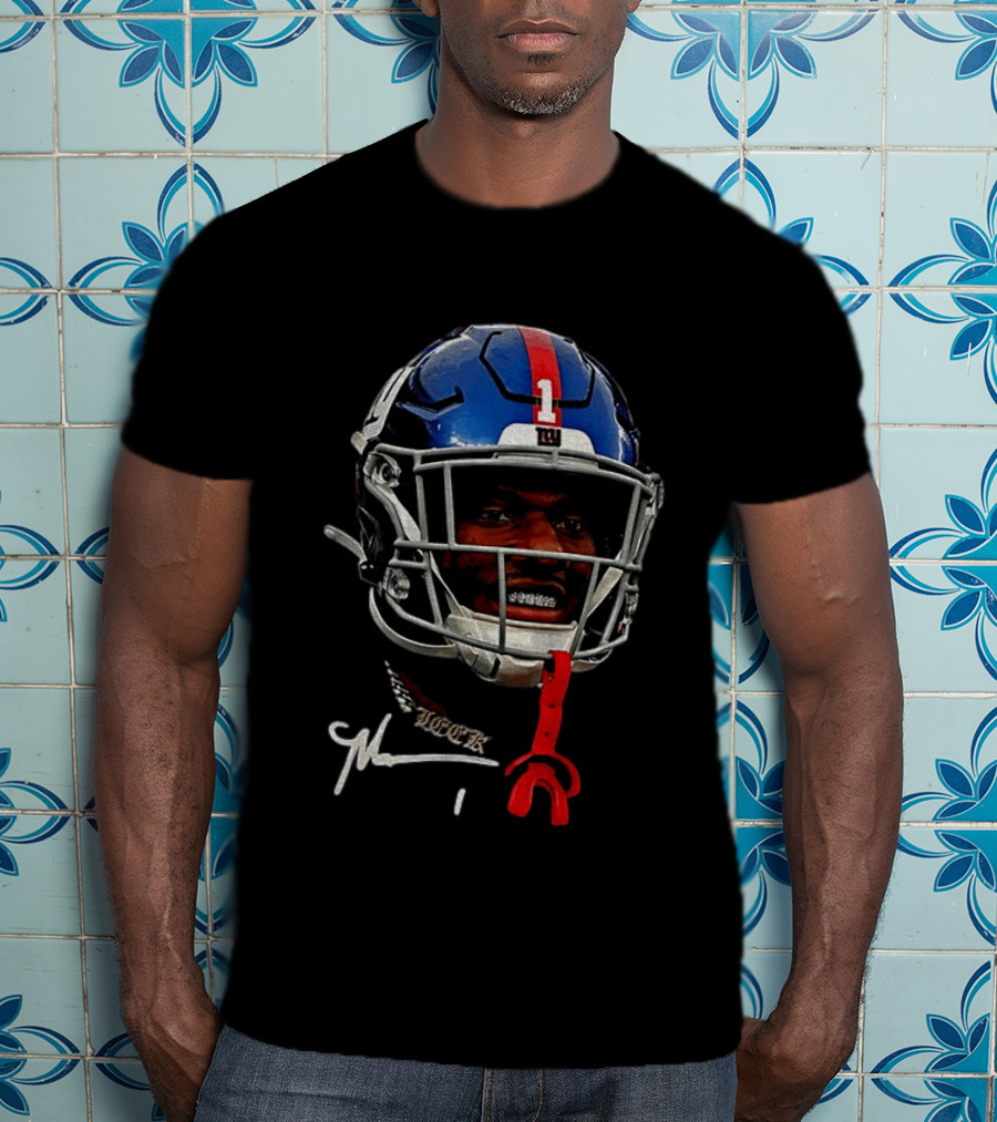 New York Giants Malik Nabers Helmet Big Head Signature T-Shirt