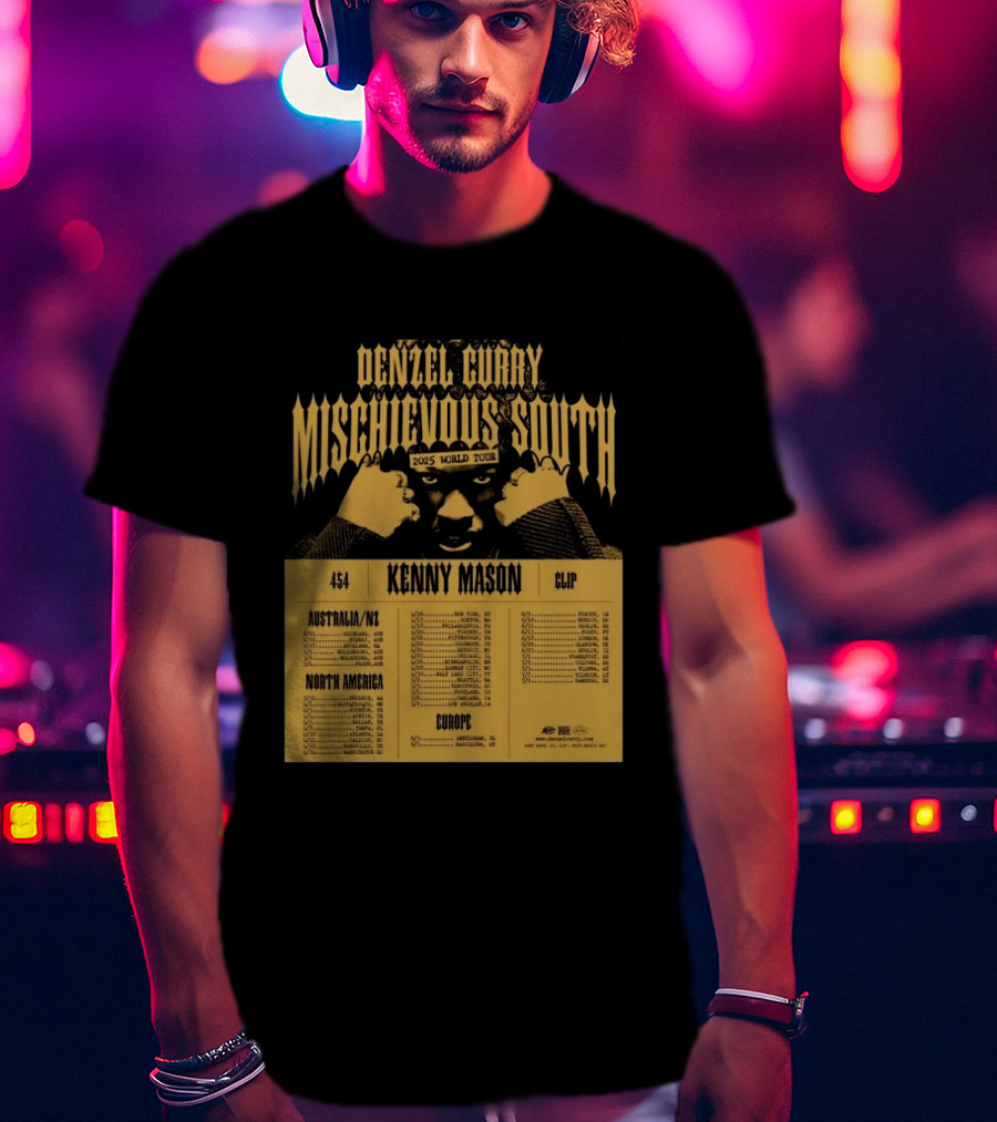 Denzel Curry Mischievous South 2025 World Tour Kenny Mason Clip 454 Australia North America Europe Dates T-Shirt
